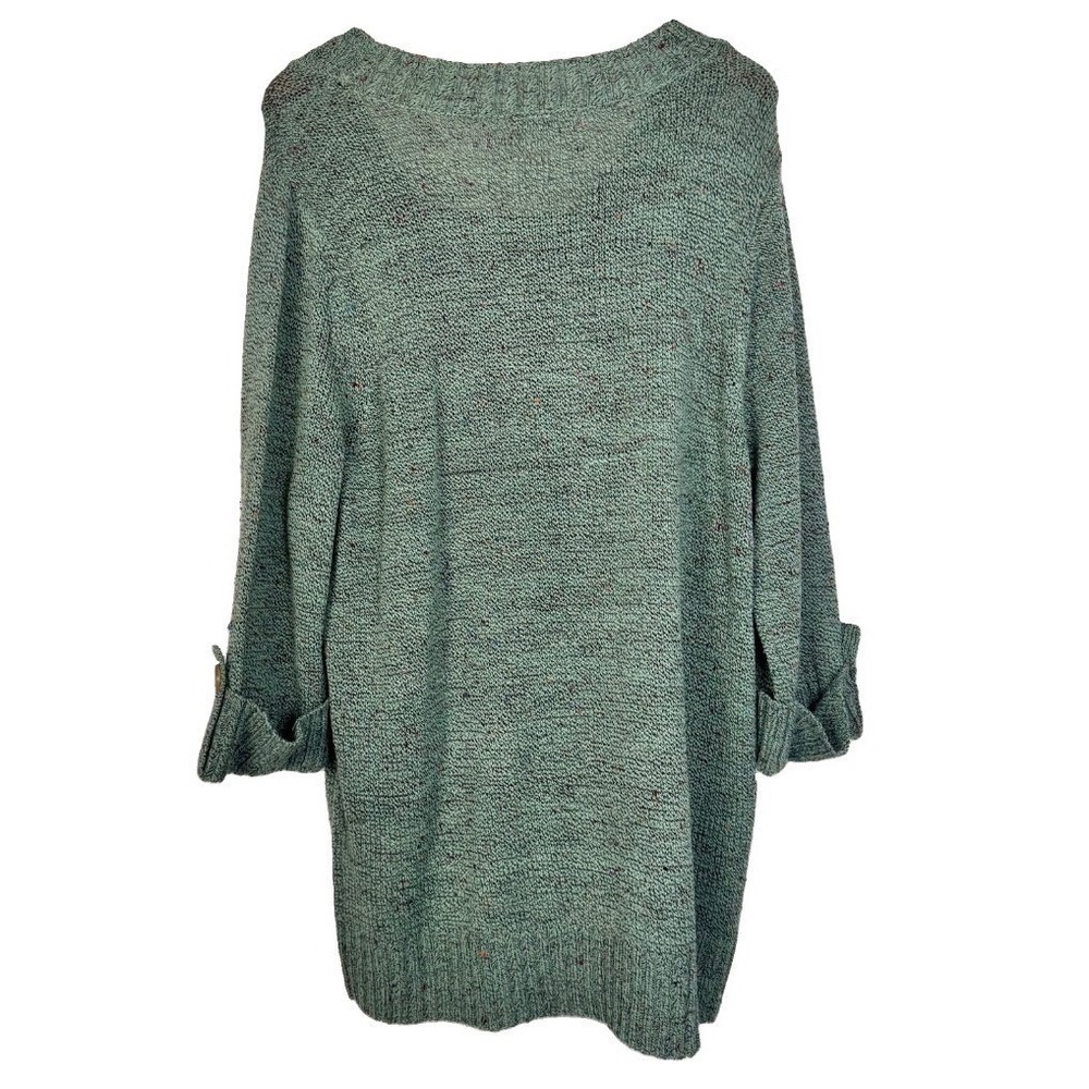 Dressbarn Pullover Womens 1X Green 3/4 Sleeve Marled Confetti V-Neck Sweater - Picture 2 of 10